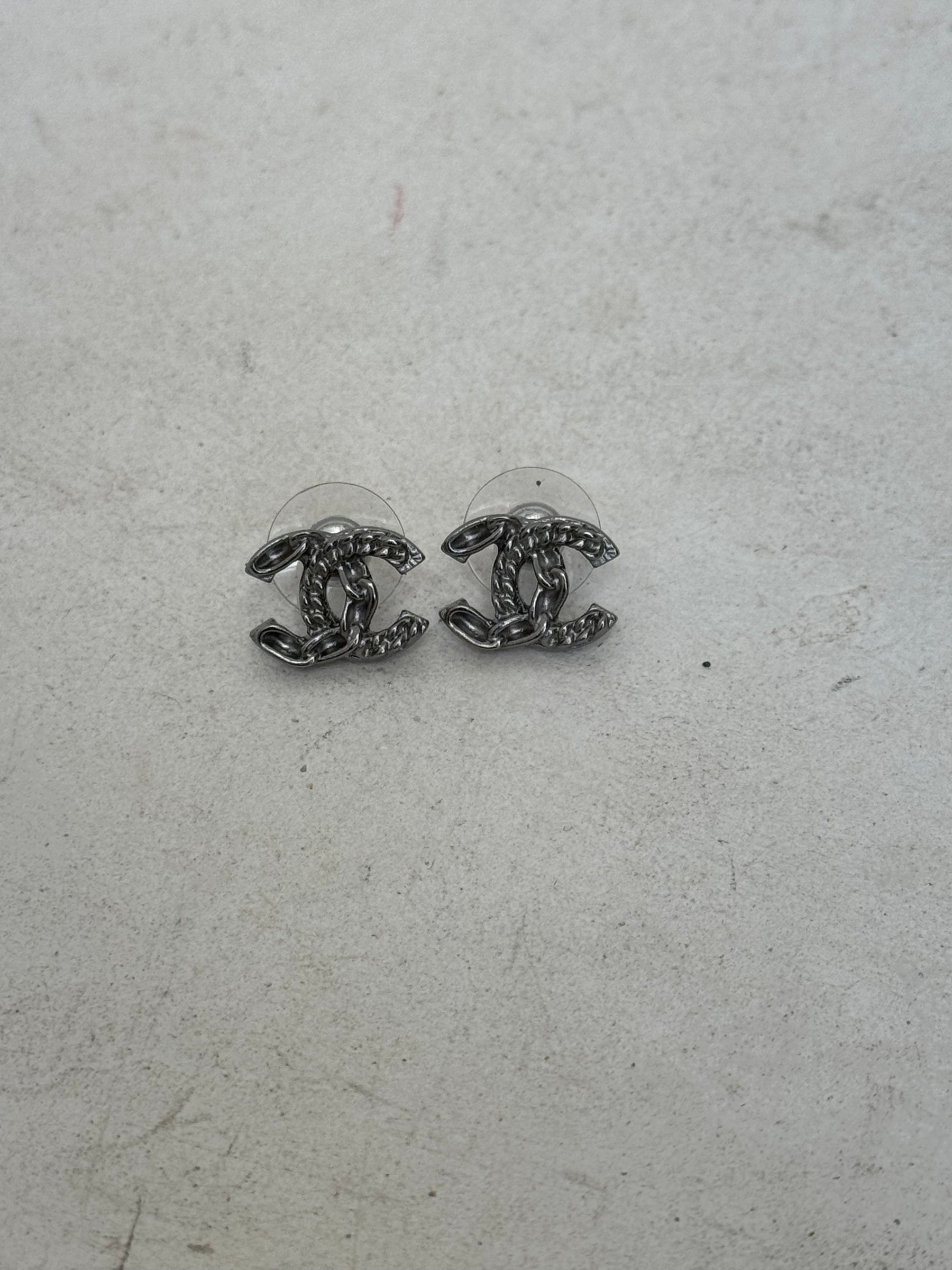 Chanel Ruthenium CC Logo Stud Earrings