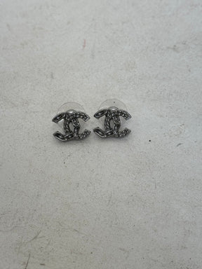 Chanel Ruthenium CC Logo Stud Earrings