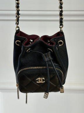 Chanel Black Caviar Leather Mini Bucket Bag