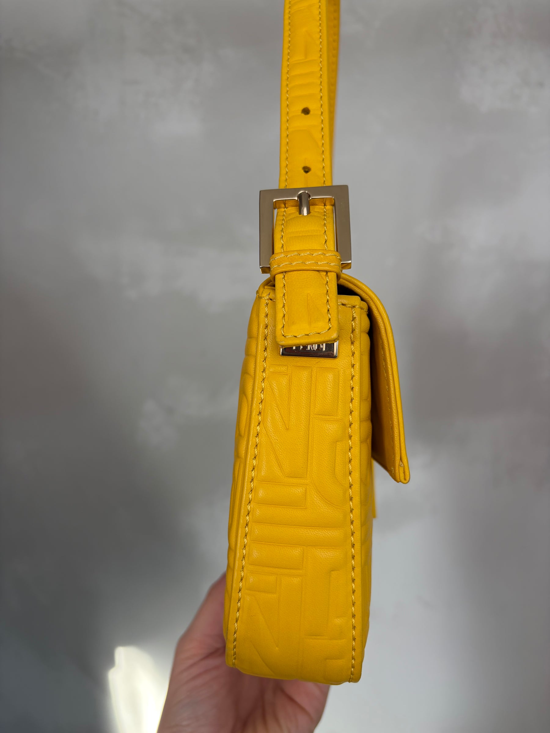 Fendi Yellow Leather Embossed Monogram Baguette
