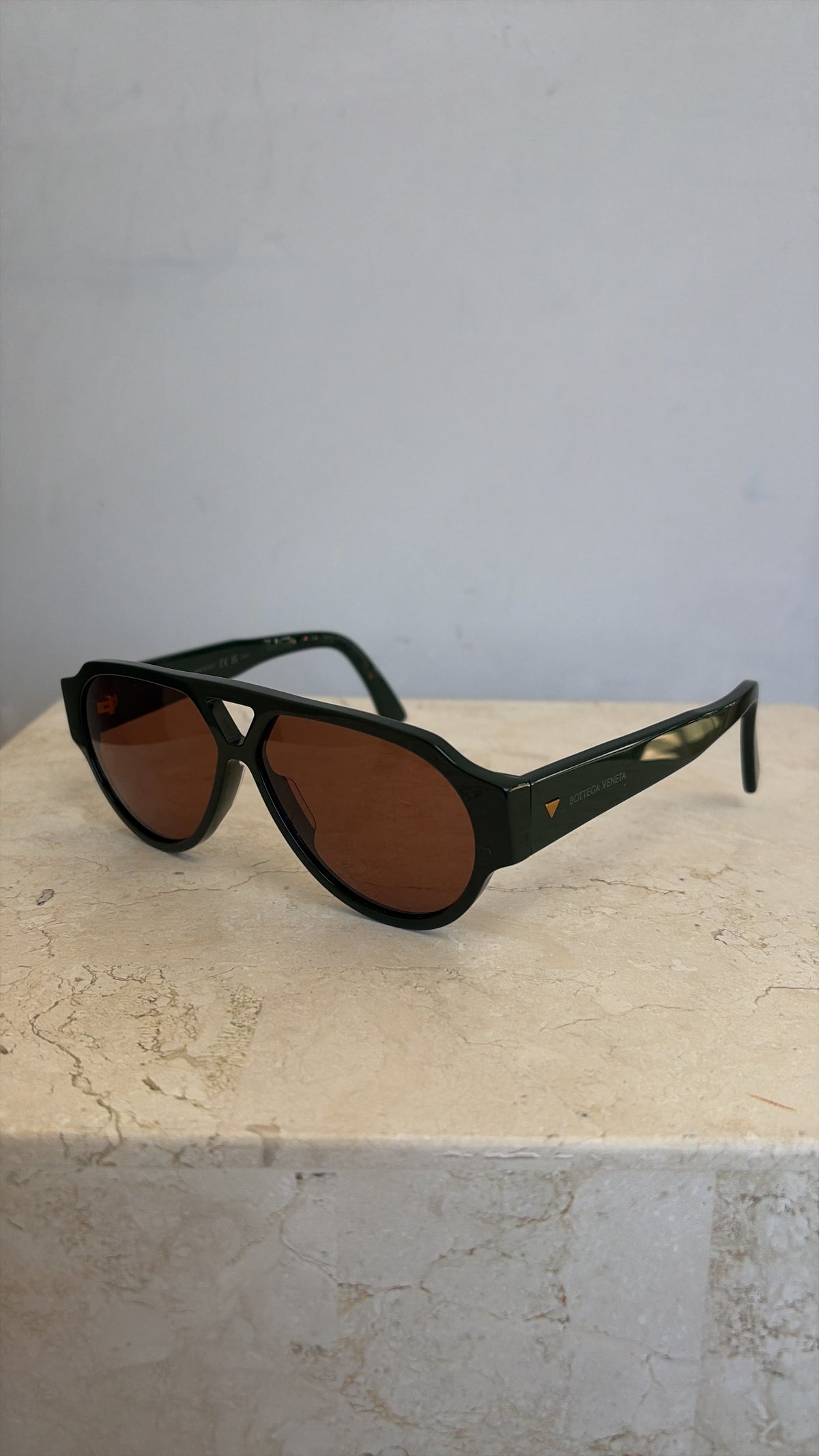Bottega Veneta Green Flat Top Aviator Sunglasses