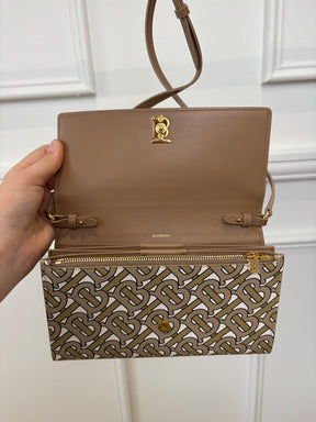 Burberry Khaki and White Monogram Logo Crossbody Wallet