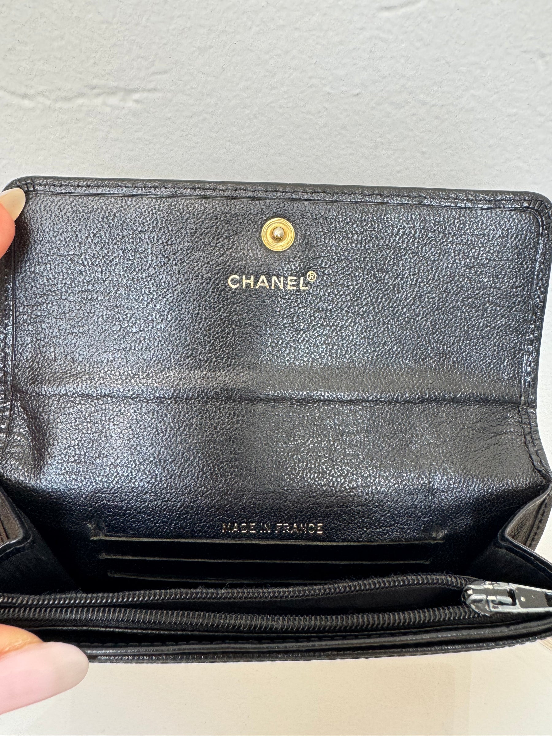 Chanel Vintage Black Leather Purse Gold HW