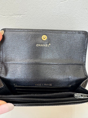 Chanel Vintage Black Leather Purse Gold HW