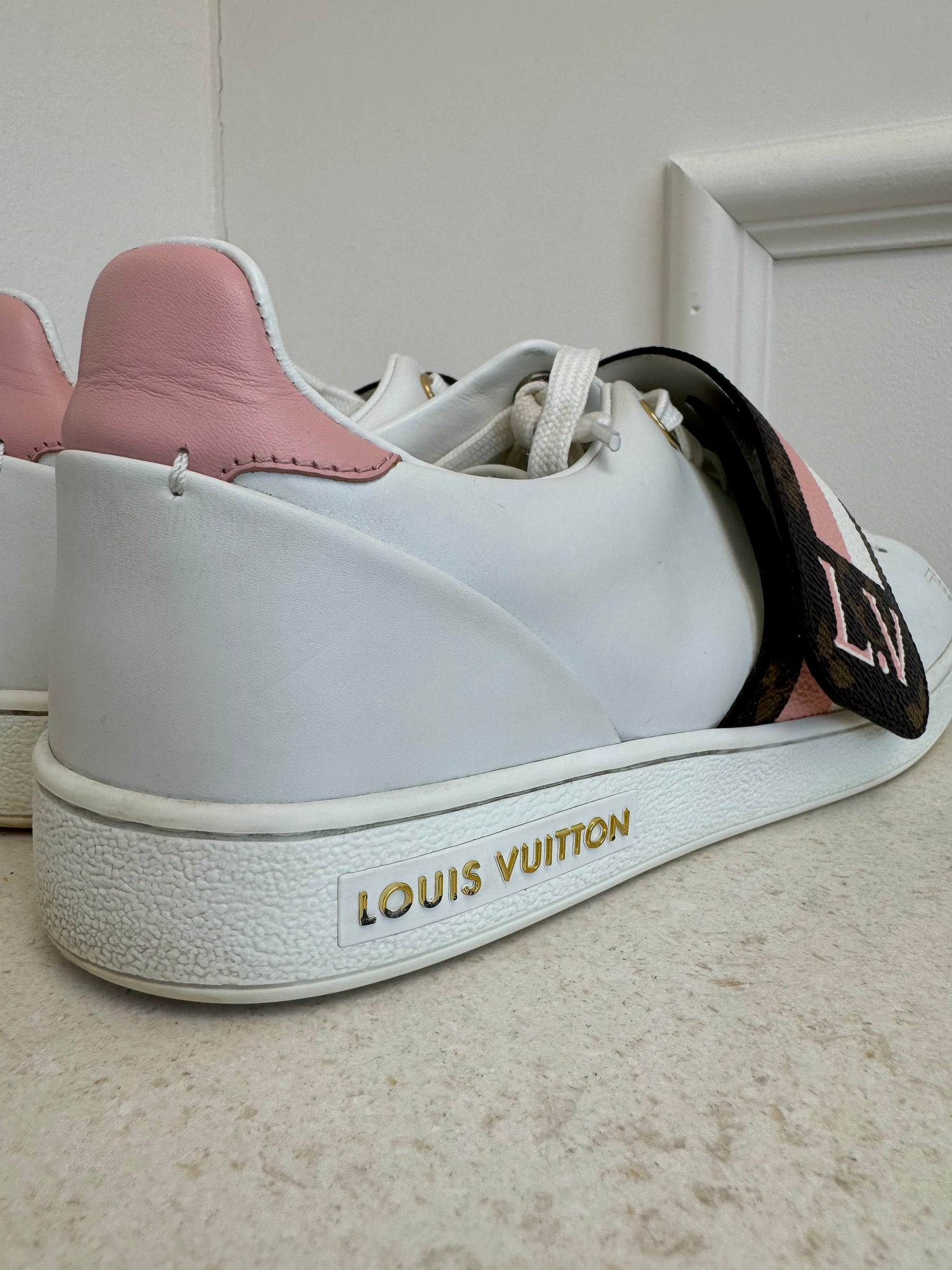 Louis Vuitton White Leather Monogram Strap Sneaker, 37