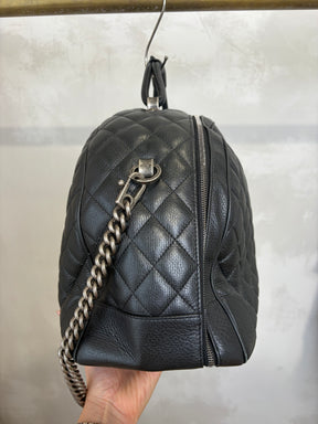 Chanel Black Grained Leather Airlines Round Trip Bowling Bag