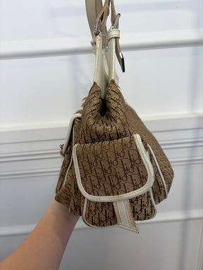 Dior Brown Diorissimo Canvas and White Leather Street Chic Pocket Hobo