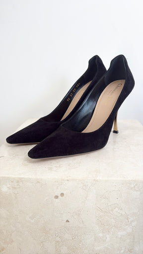 Dior Black Suede Gold Heel Pumps, 38.5