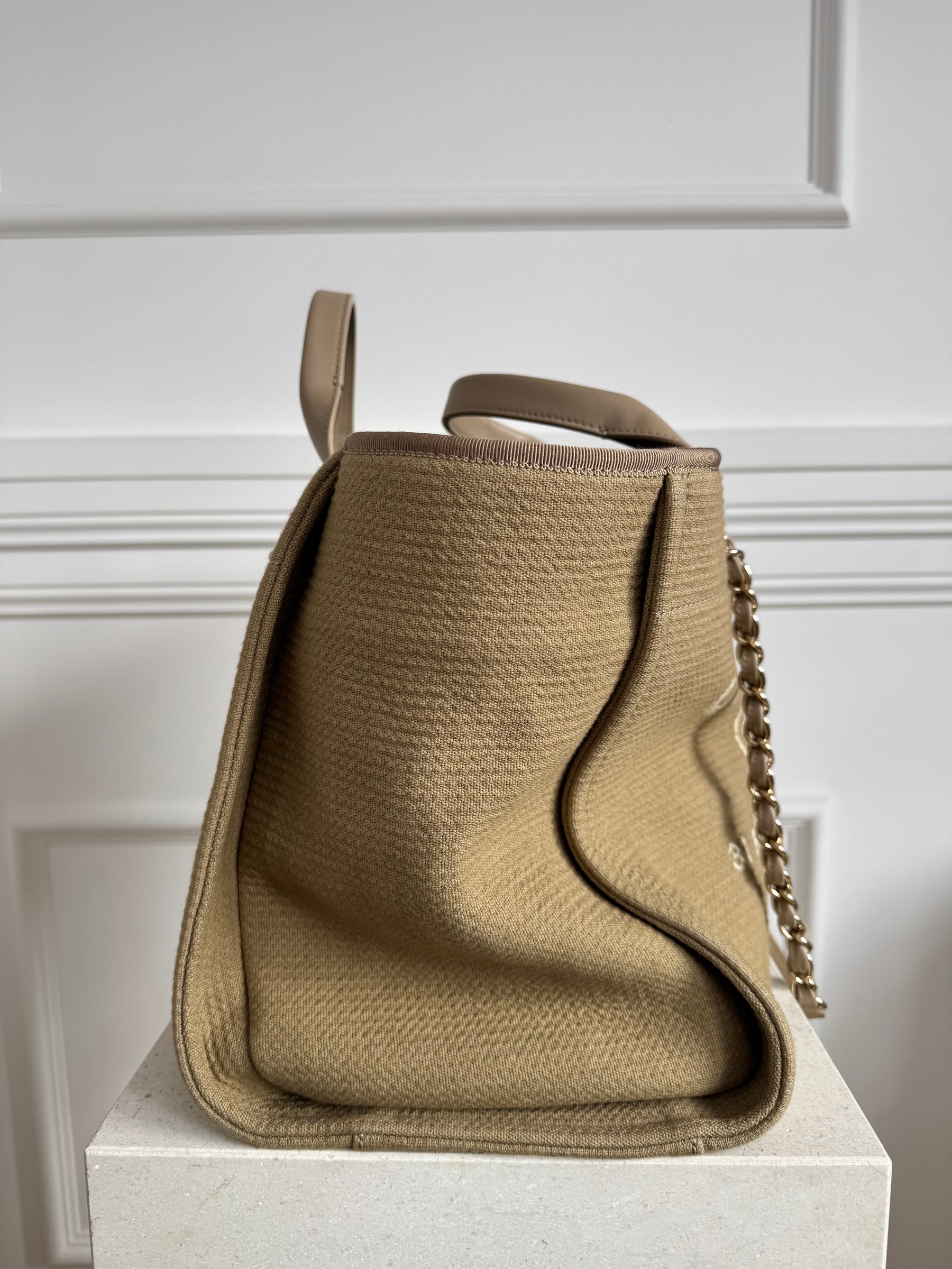 Chanel Dark Beige Canvas Deauville Tote Bag