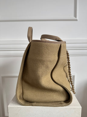 Chanel Dark Beige Canvas Deauville Tote Bag