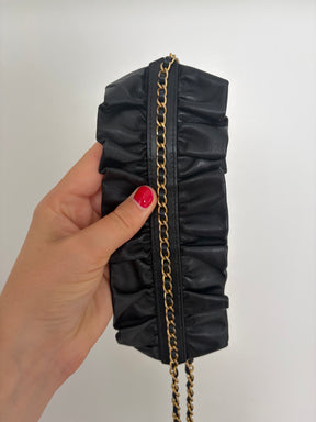 Chanel Black Leather Ruffle Shoulder Crossbody Card Case