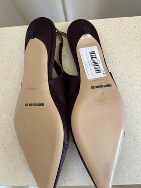 Scanlan Theodore Aubergine Satin Pointed Slingbacks, 41