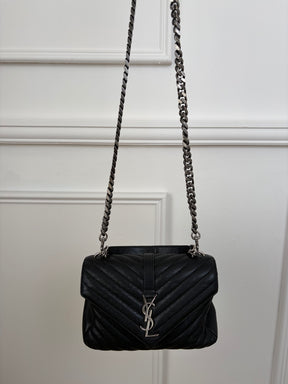 Saint Laurent Black Chevron Leather College Shoulder Bag