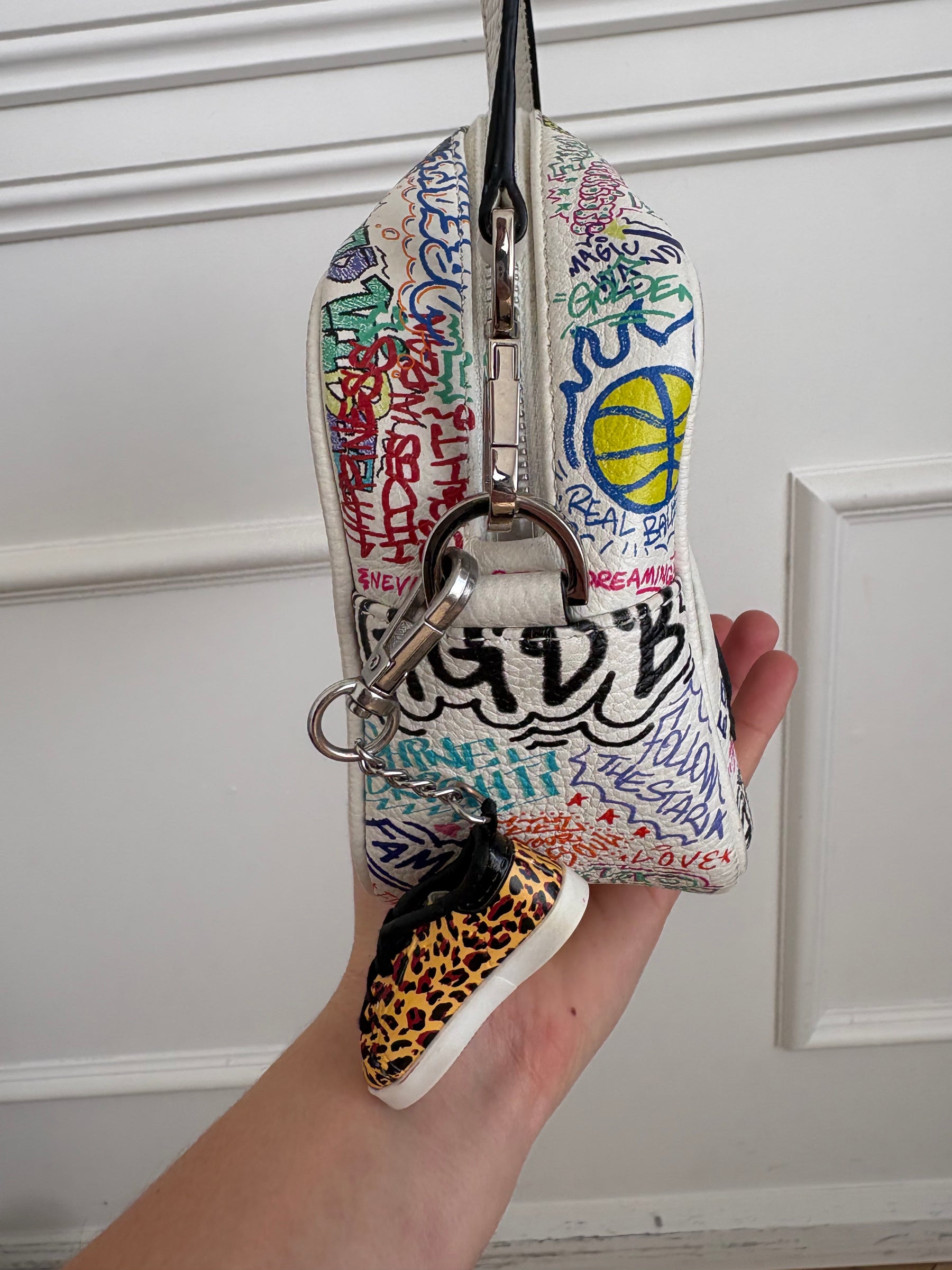 Golden Goose White Leather Graffiti Print Camera Bag