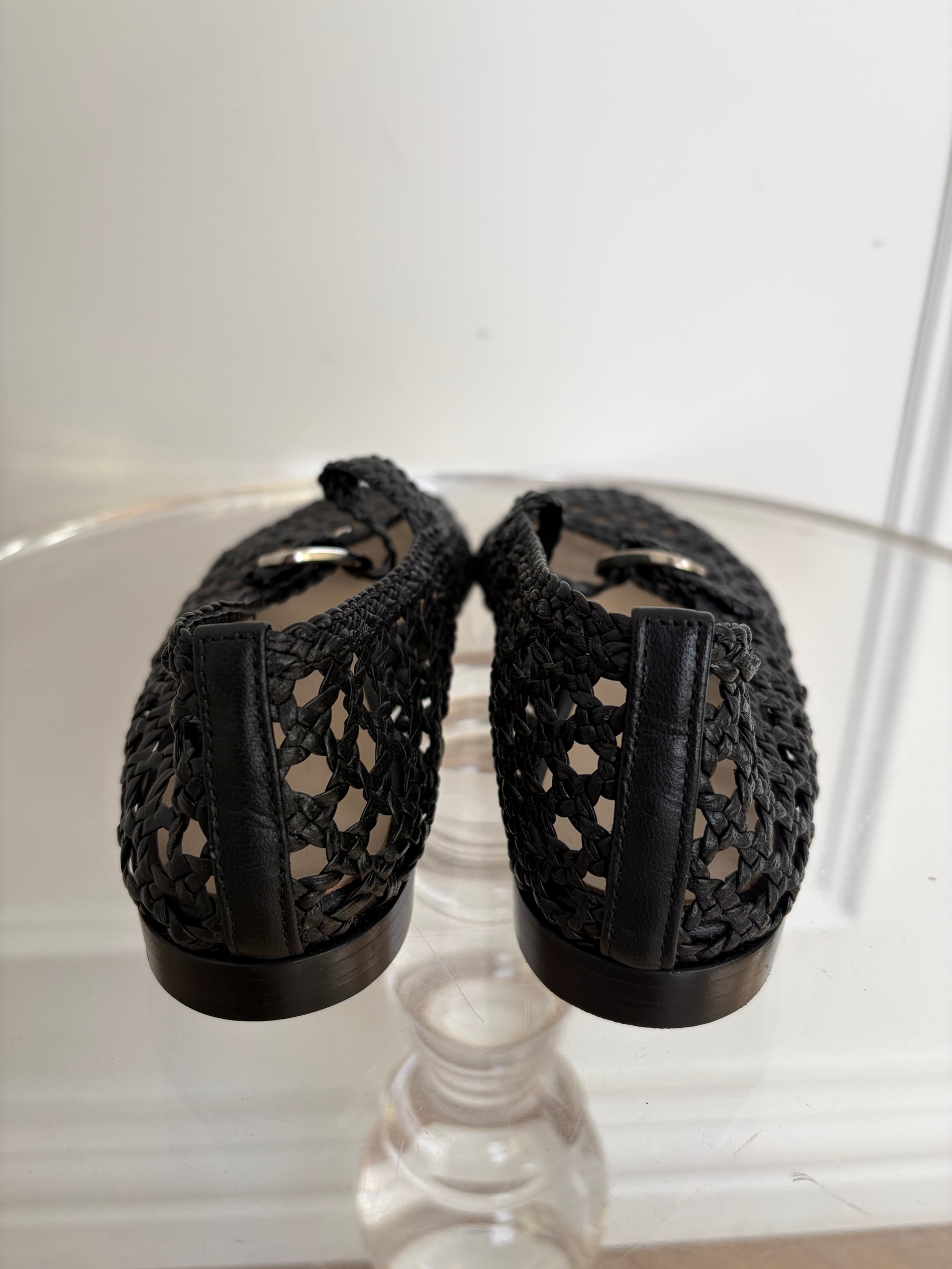 Le Monde Beryl Black Crochet Mary Jane Flats, 38