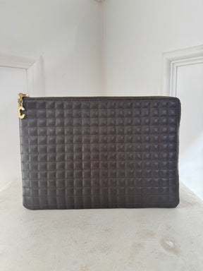 Celine Quilted Calfskin C Charm Clutch Bag Khaki