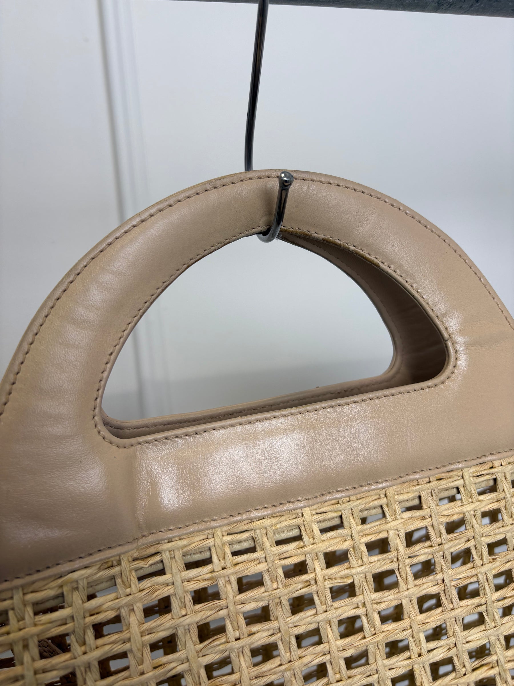 Chanel Beige Leather Raffia Logo Tote Bag