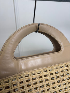 Chanel Beige Leather Raffia Logo Tote Bag