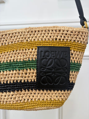 Loewe Natural Green Yellow and Black Leather Raffia Crossbody Pouch