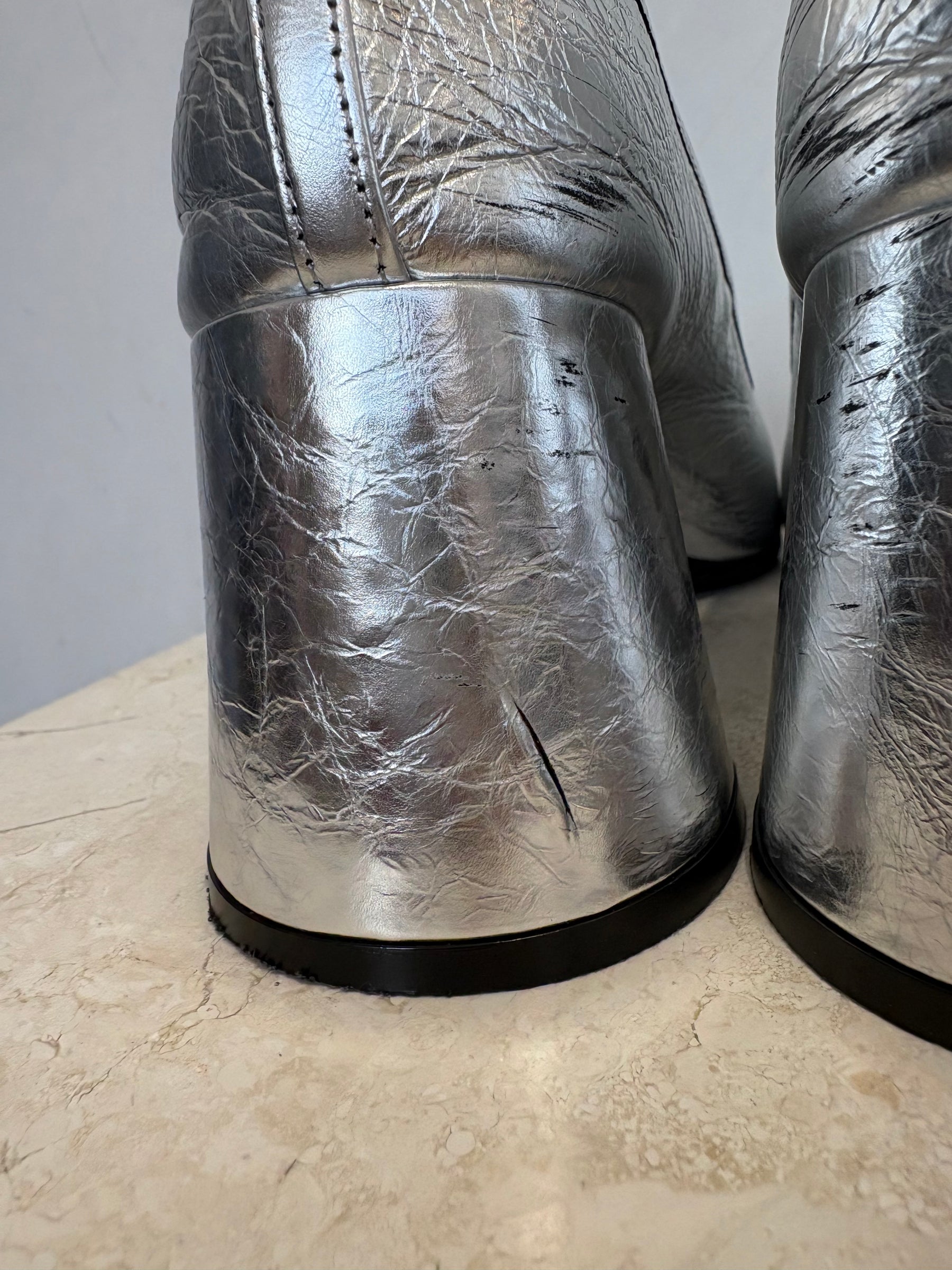 Khaite Silver Leather Lorimer Mary Jane Pumps, 38