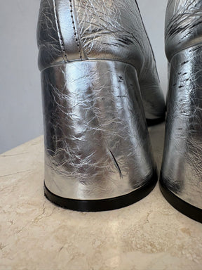 Khaite Silver Leather Lorimer Mary Jane Pumps, 38