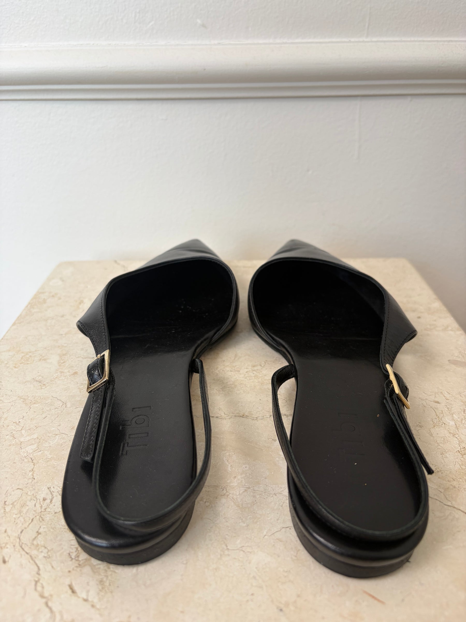 Tibi Black Pointed Slingback Flat, 37.5