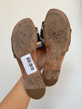 Dior Navy and White Toile De Juoy D way Slides, 38