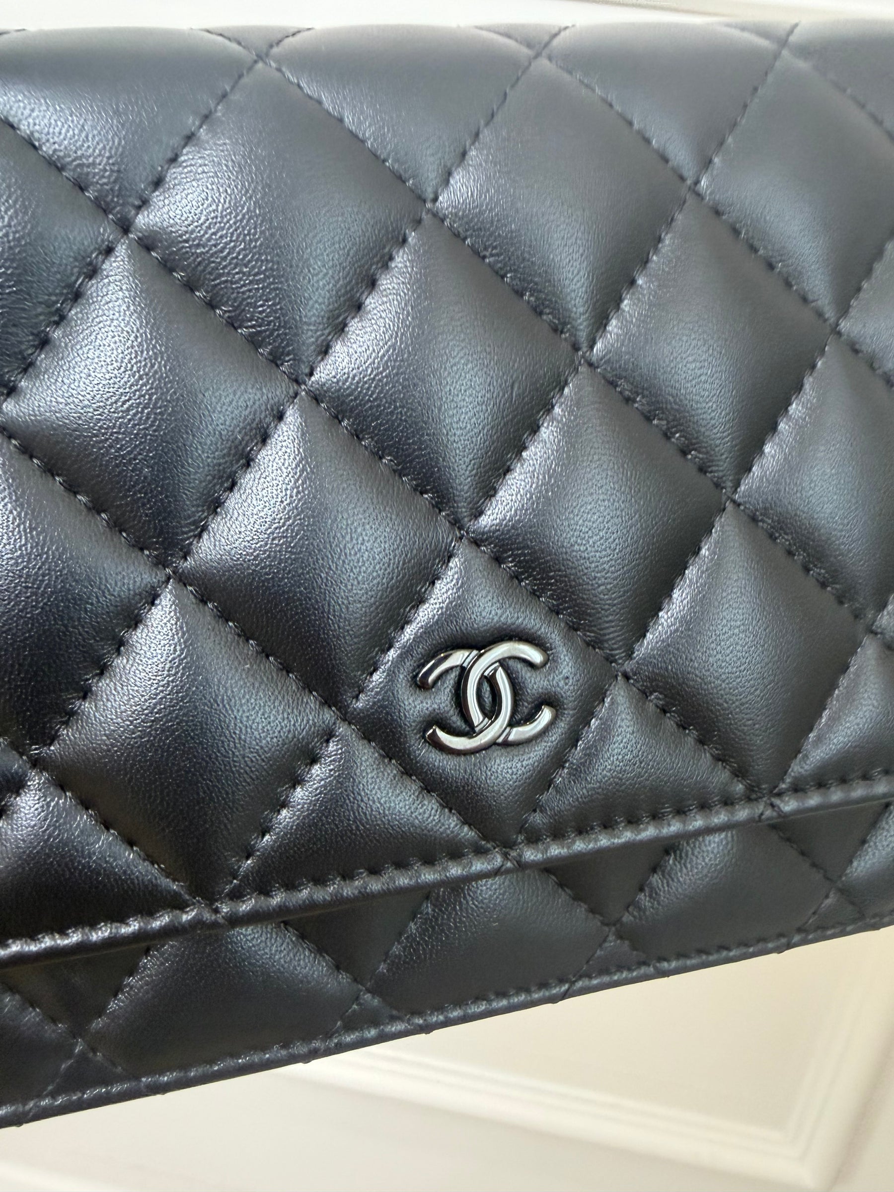 Chanel Black Lambskin Leather Wallet on Chain with Black Hardware