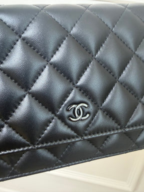 Chanel Black Lambskin Leather Wallet on Chain with Black Hardware