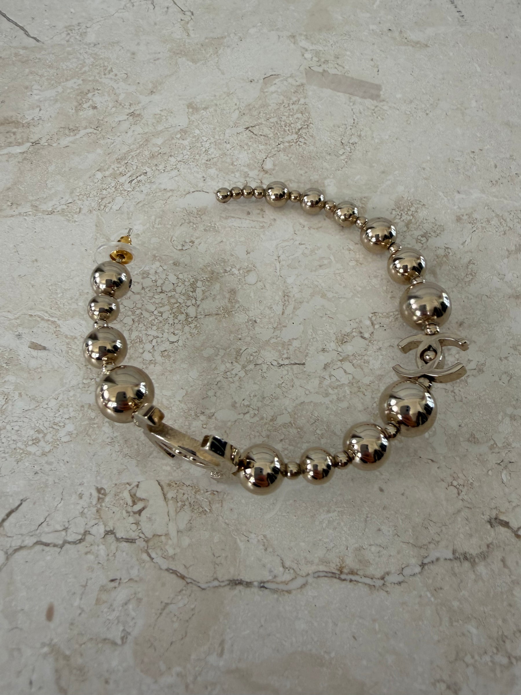 Chanel Gold Tone Ball Logo Hoops