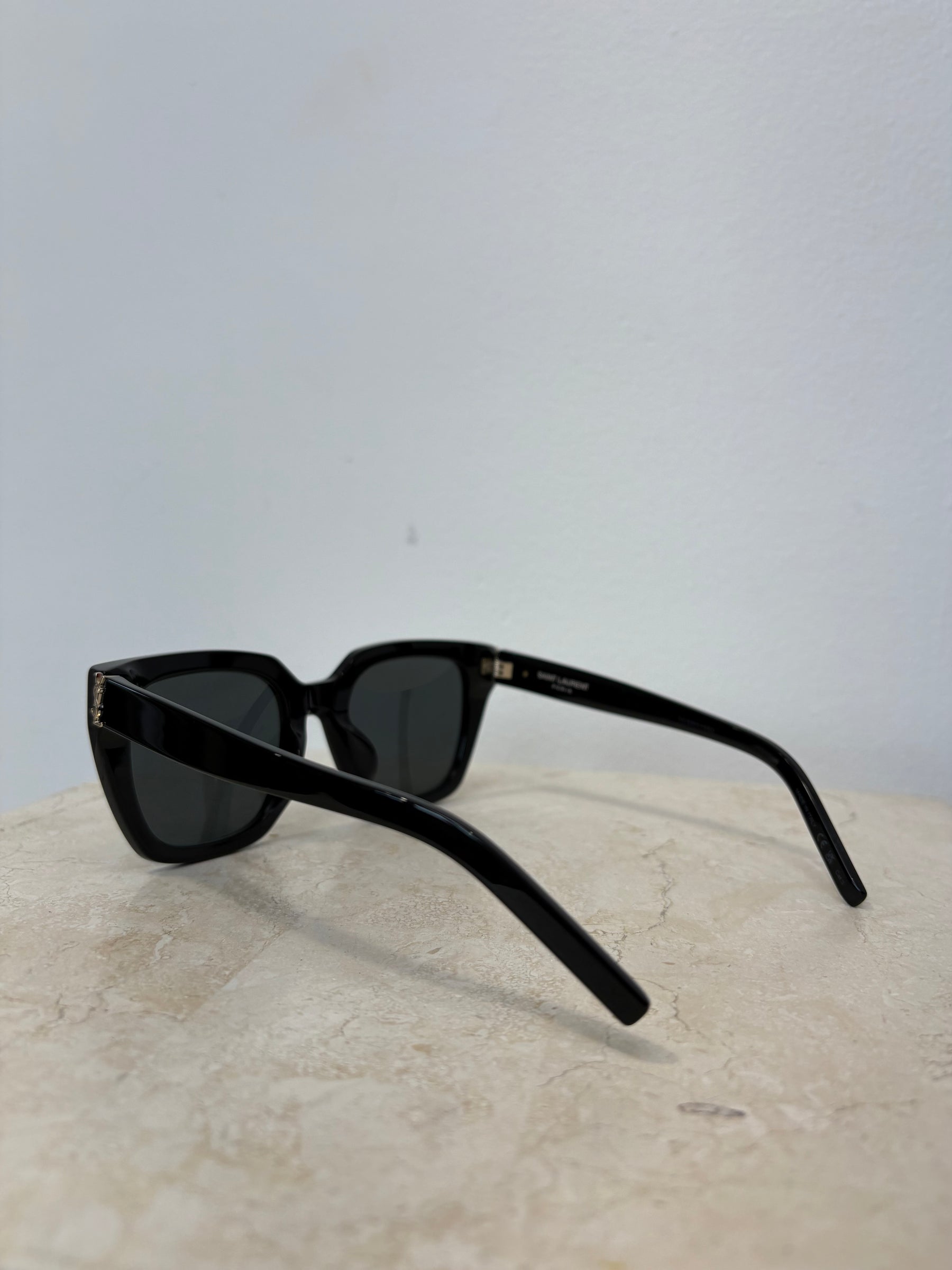 Saint Laurent Black Oversized Sqaure Logo Arm Sunglasses
