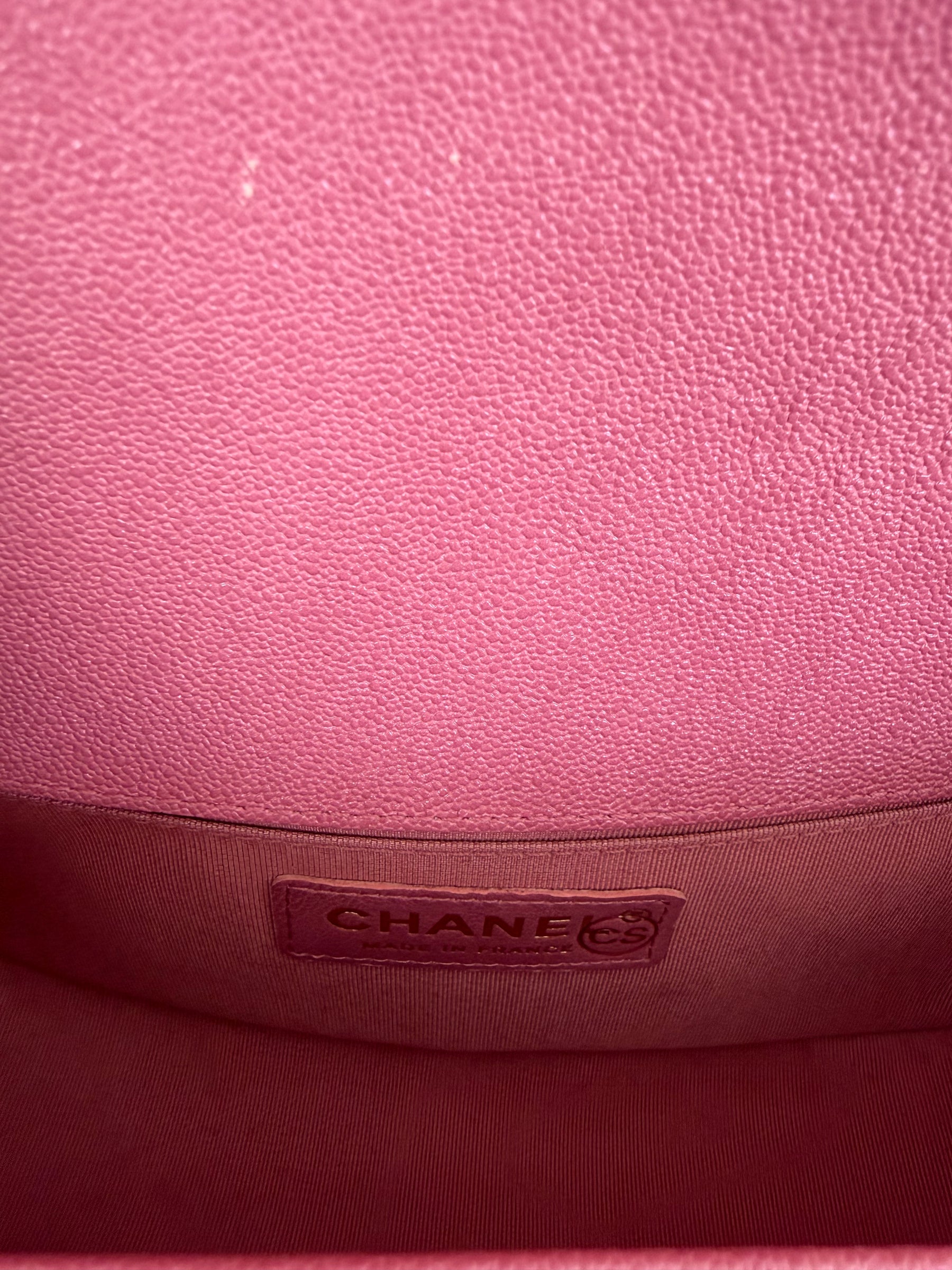 Chanel Pink Chevron Quilted Caviar Leather Small Boy Bag