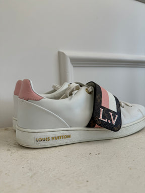 Louis Vuitton White Leather Monogram Strap Sneaker, 37