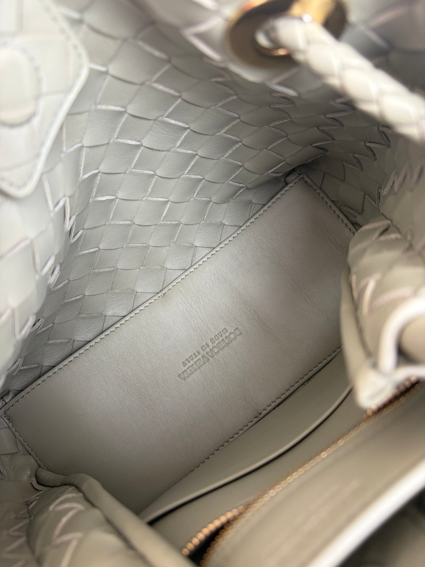 Bottega Veneta Sage Green Intercciato Leather Small Andiamo Bag