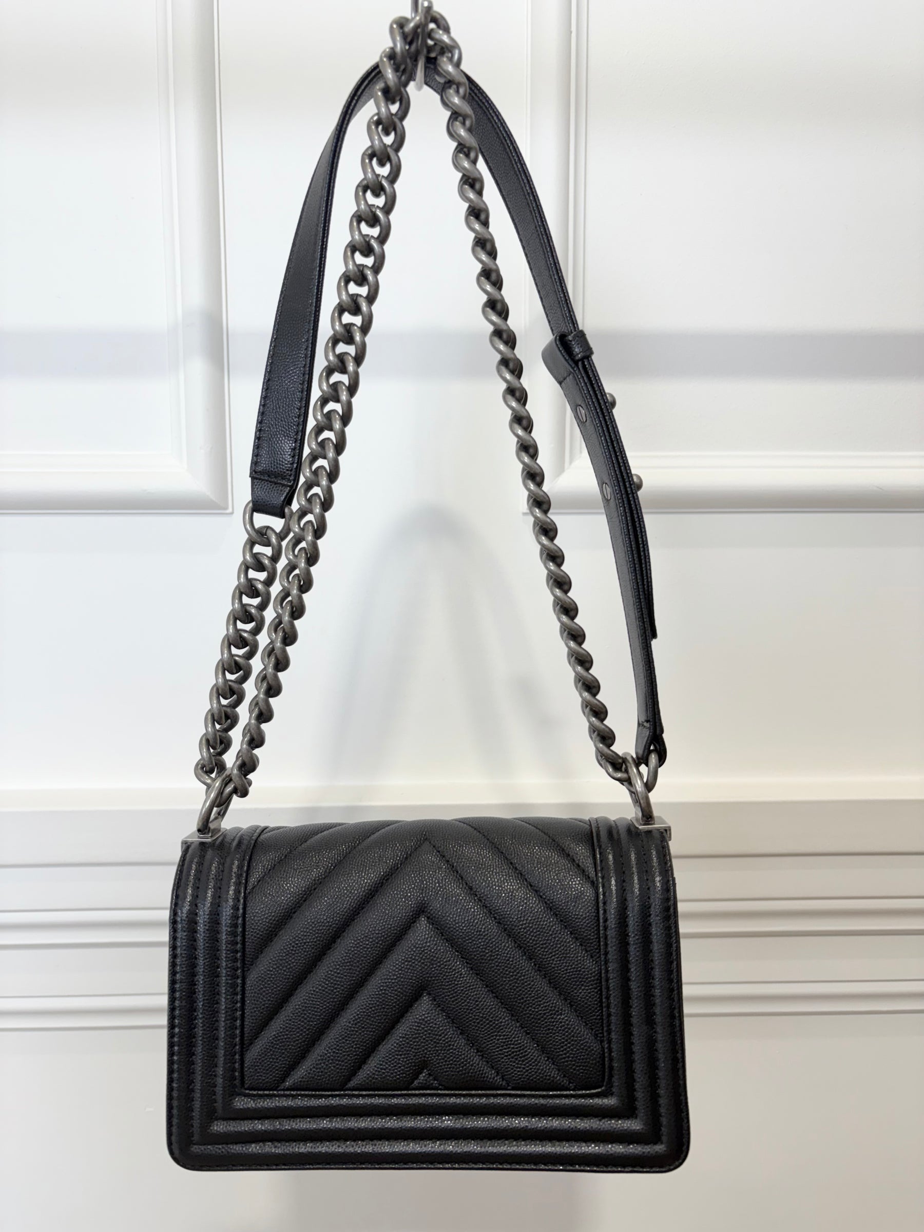 Chanel Black Caviar Leather Small Boy Bag with Ruthenium Hardware