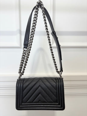 Chanel Black Caviar Leather Small Boy Bag with Ruthenium Hardware