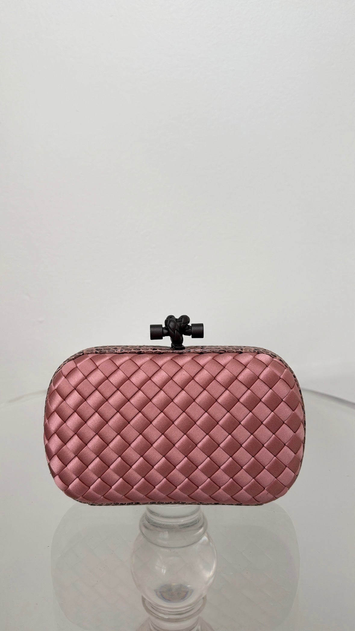 Bottega Veneta Musk Woven Silk Python Trim Knot Clutch