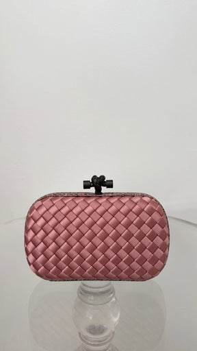 Bottega Veneta Musk Woven Silk Python Trim Knot Clutch