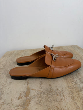 Hermès Tan Leather Oz Mules Silver HW, 40