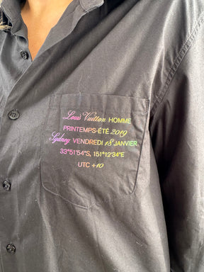 Louis Vuitton Uniform Black Poplin Shirt with Rainbow Script, M
