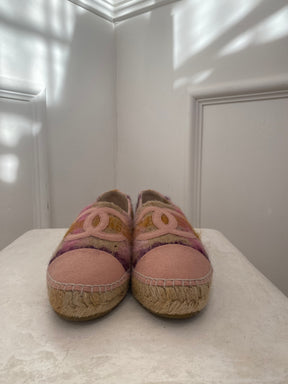 Chanel Beige and Pink Check Wool Logo Espadrille, 41