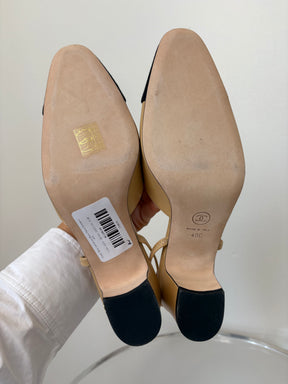 Chanel Beige Leather and Black Heeled Slingback, 40C