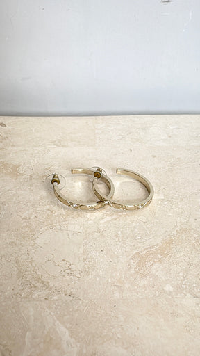 Chanel Gold Tone Crystal Logo Hoop Earrings