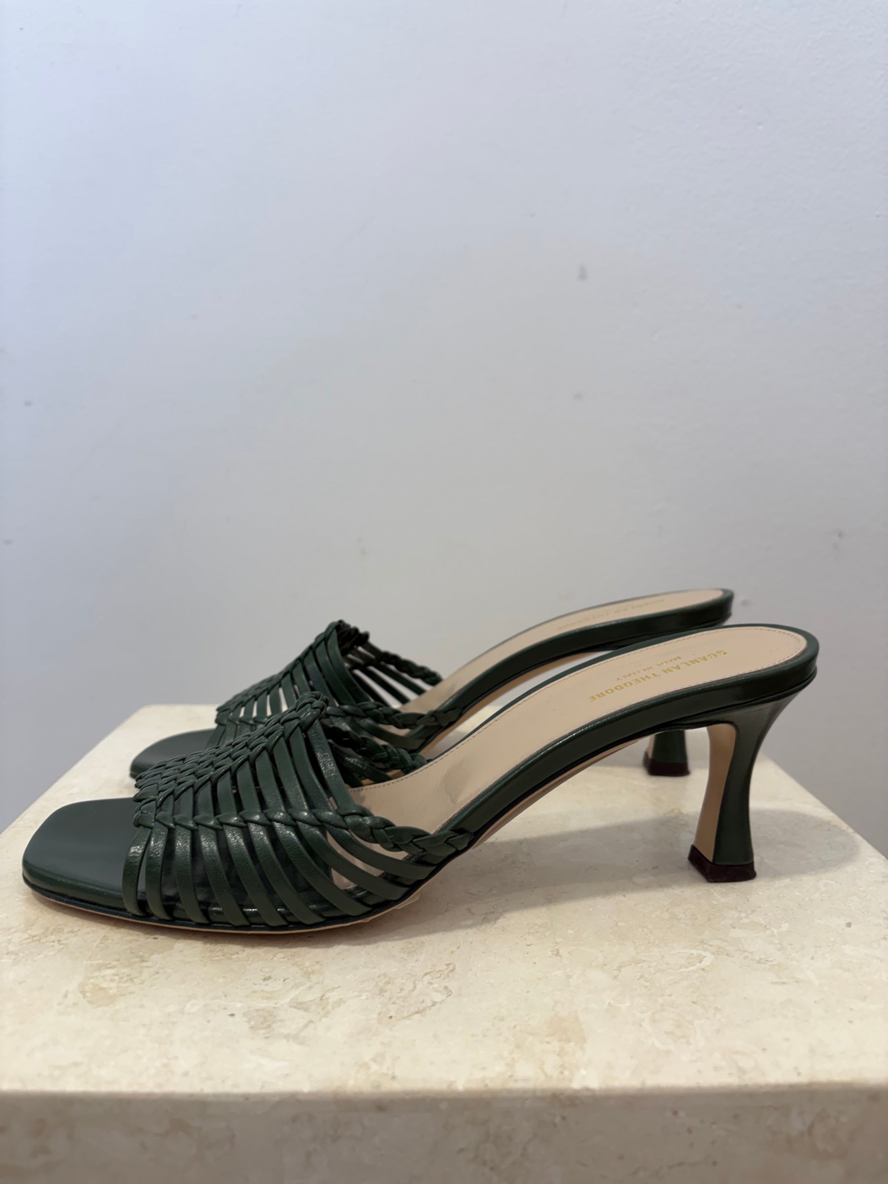Scanlan Theodore Green Woven Leather Mules, 39