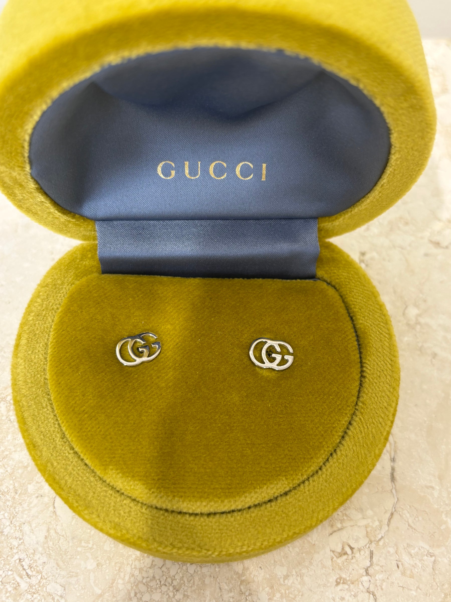 Gucci White Gold Marmont Studs