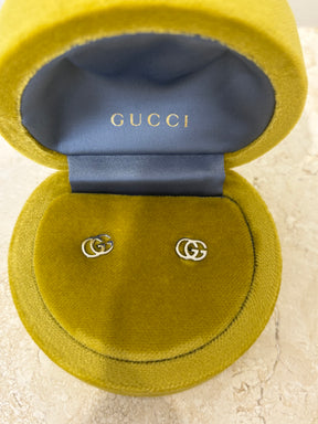 Gucci White Gold Marmont Studs