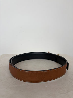 Hermès Reversible 38mm Hippique Belt In Togo Box Leather Tan Black, 92 cm