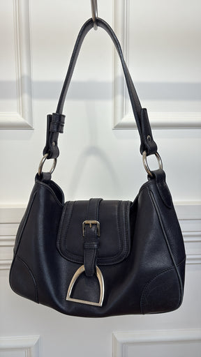 Ralph Lauren Vintage Black Leather Silver Stirrup Shoulder Bag