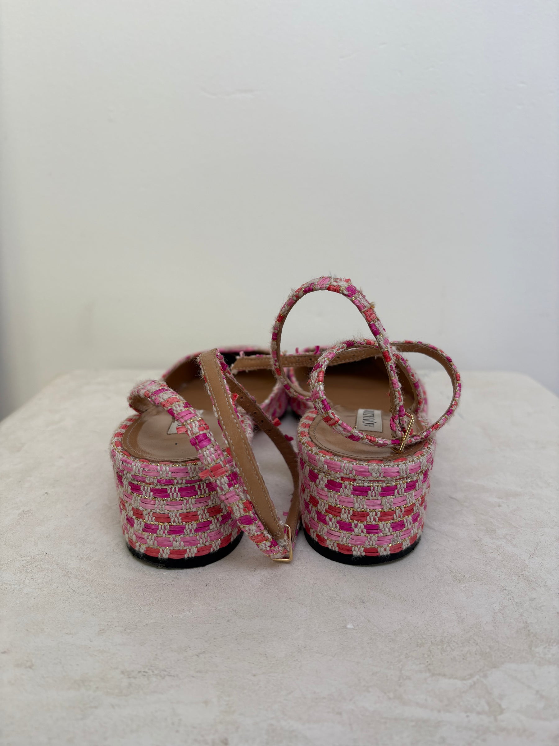 Aquazzura Pink Raffia Tweed Slingbacks, 41