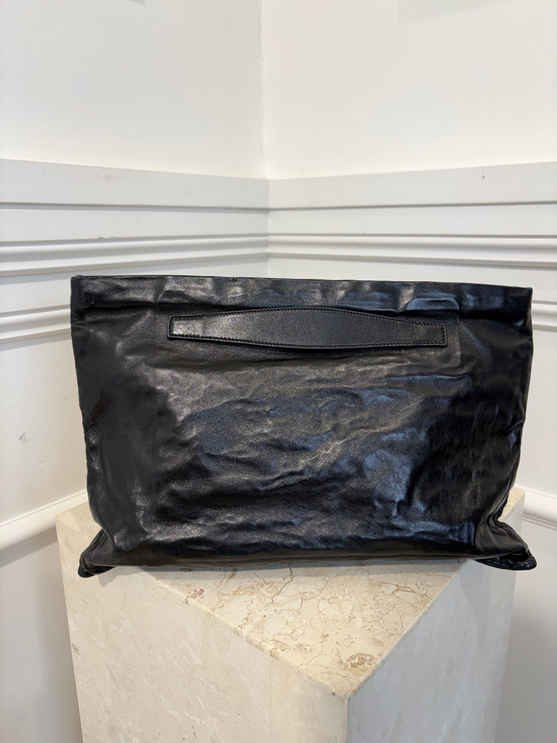 Prada Black Crinkled Nappa Leather Clutch